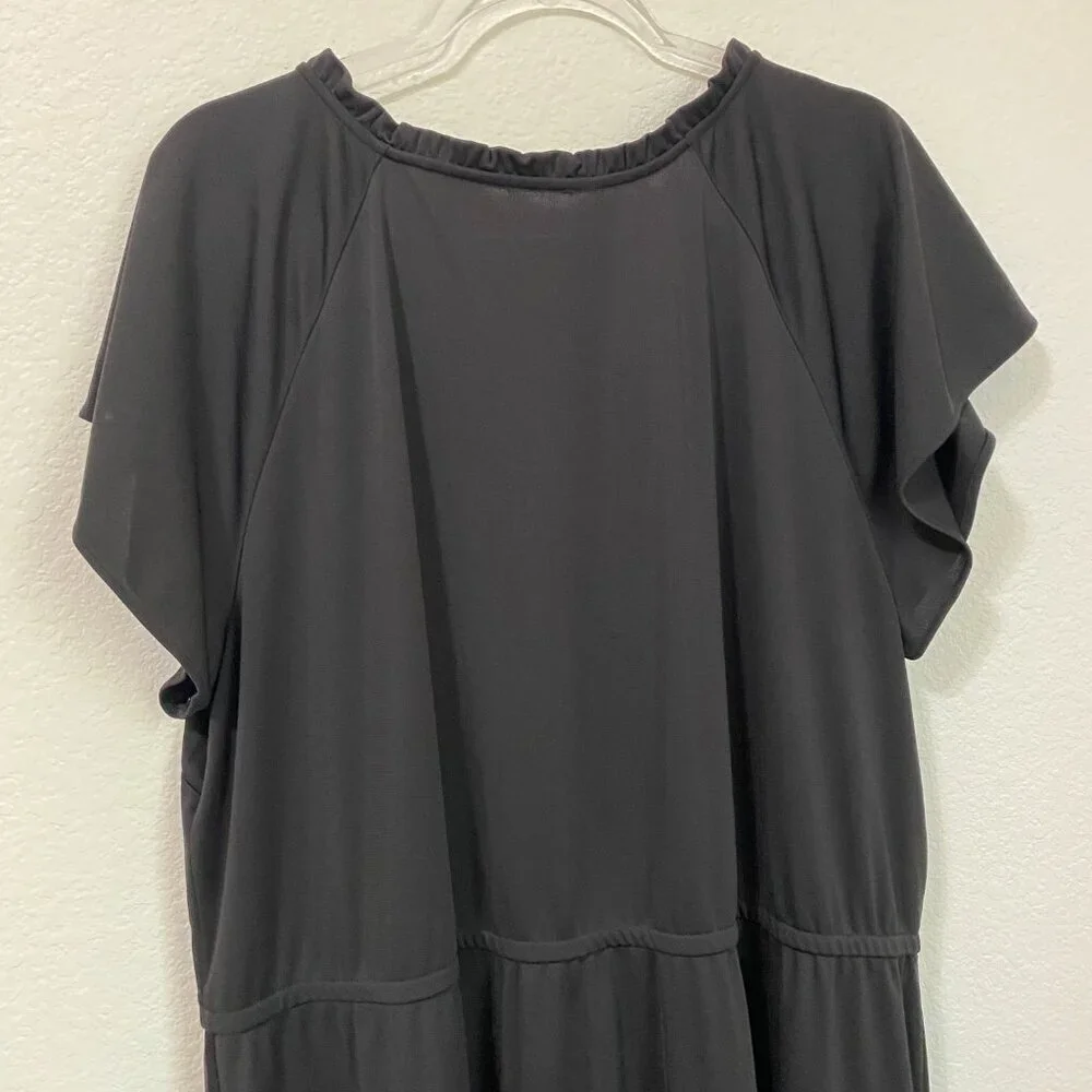 Talbots Black Short Sleeved V-Neck Midi Dress